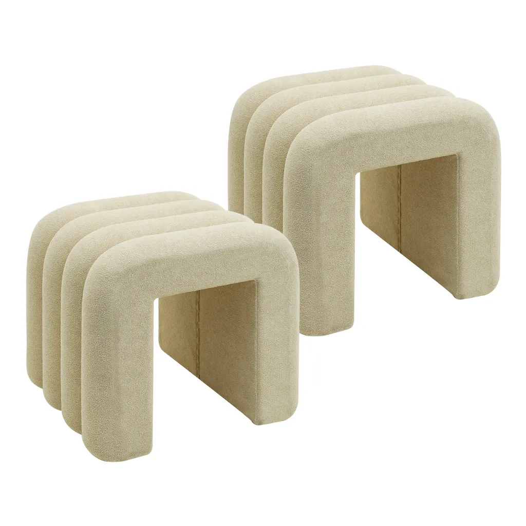 Set 2 Sgabelli Rebecca Mobili Nikau Beige | Pouf Moderno in Tessuto Terry