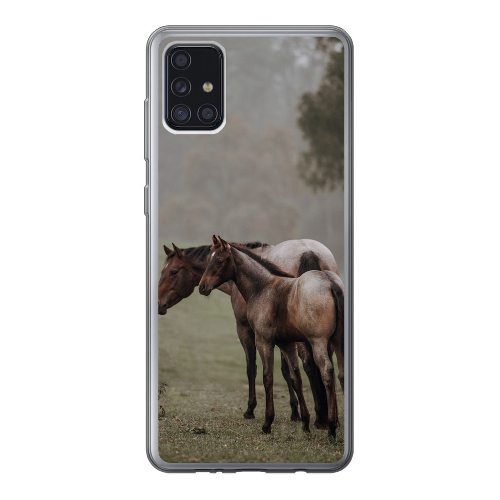 MuchoWow Handyhülle Schutzhülle Hülle für Samsung Galaxy A52 5G Pferde - Natur - Nebel Silikon Softcase Handy Hülle - Umschlag