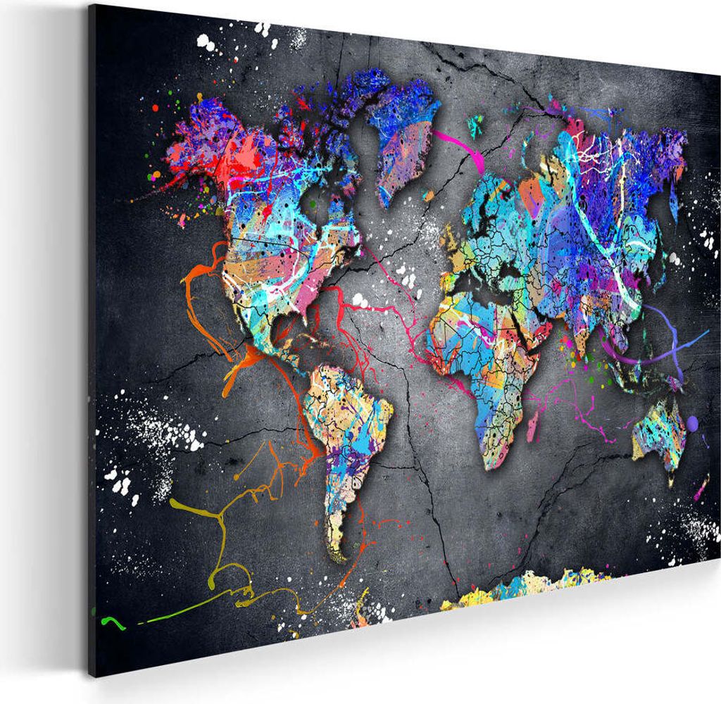 Pop Art Weltkarte Street Art Wandbild Leinwandbild Kunstdruck XL Wanddeko: 90x60x2cm