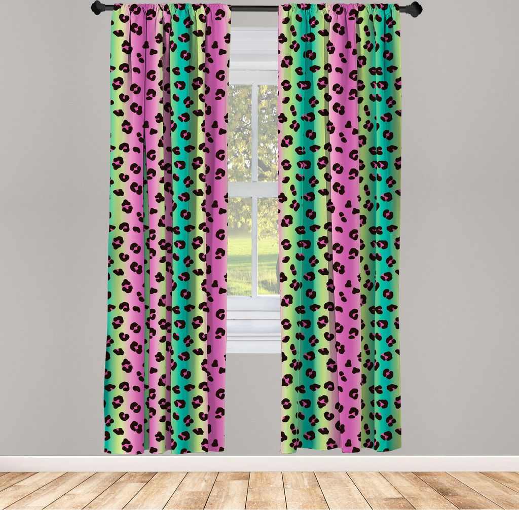 ABAKUHAUS Abstrakt Vorhänge, Gardinen, Bunte Illustration mit Leopard-Muster mit funkelndem Neonfarben Moderne Kunst, 2 Stück 75 x 245 cm, , Mehr...