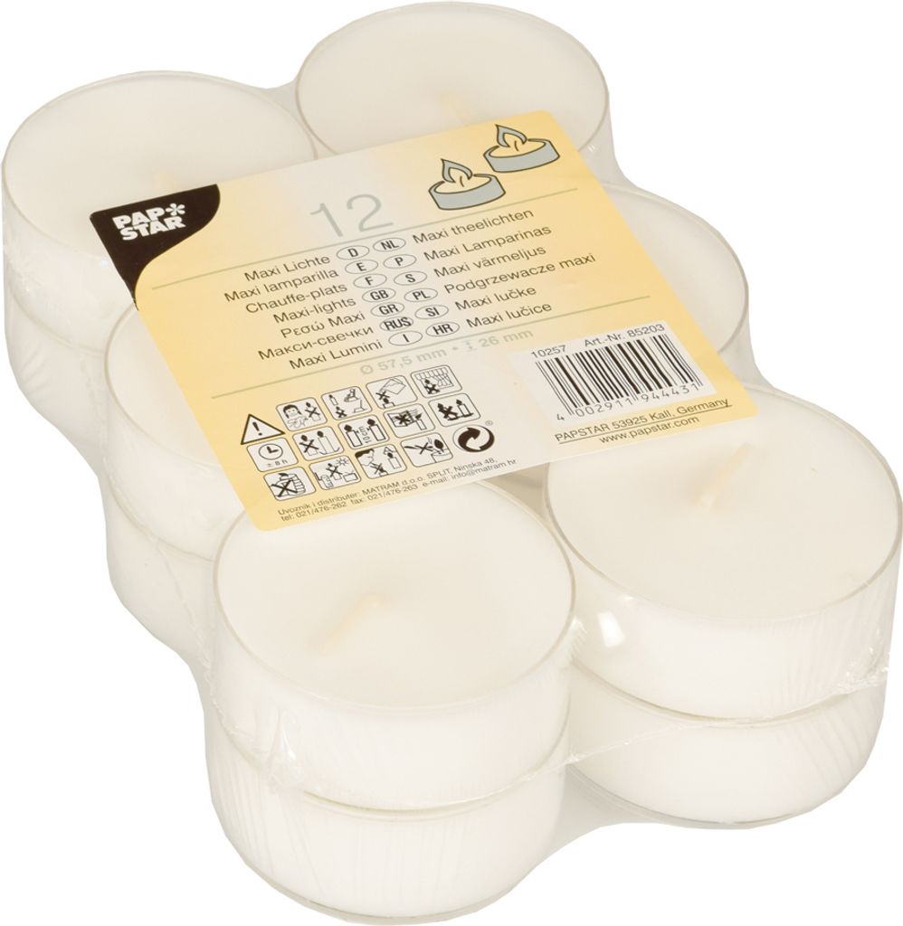 STARPAK Teelichter Maxi Durchmesser: 57 mm weiß 12 Stück Produktbild 