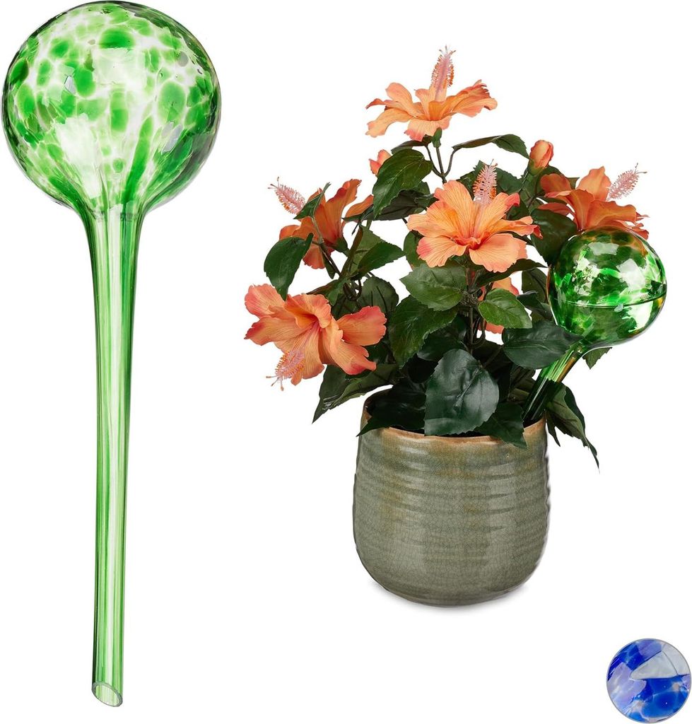 6 x Wasserdruppler Glas - Bewässerungssystem - Wasserbälle - Ø 9 cm - grün