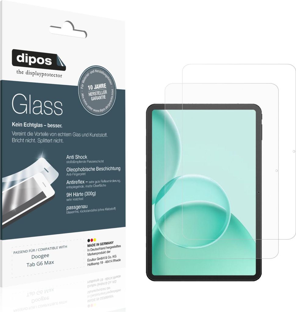 2x Schutzfolie für DOOGEE TAB G6+ matt - Anti-Shock 9H Folie dipos Glass Kunststoffglas