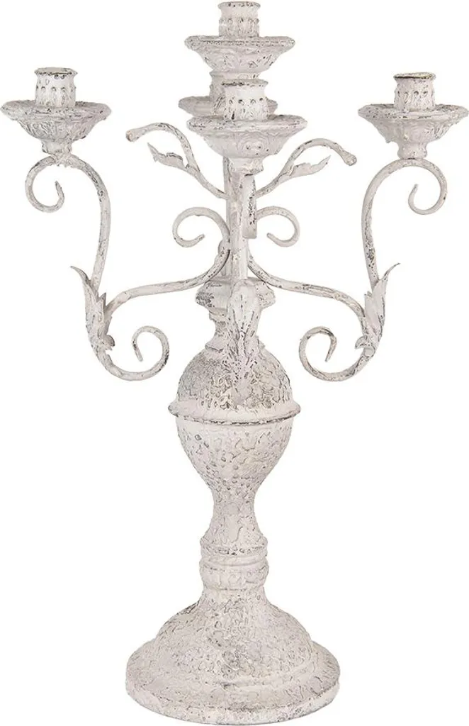 Grande Portacandele Vintage Bianco 58cm Clayre & Eef in Metallo