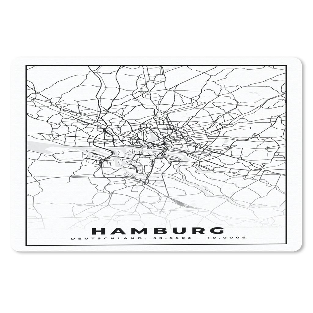 MuchoWow Mauspad Mousepad Hamburg - Karte - Stadtplan 27x18 cm - Mousepads - Maus Mat - Pad - Mausunterlage - Büroartikel - Desk Matten