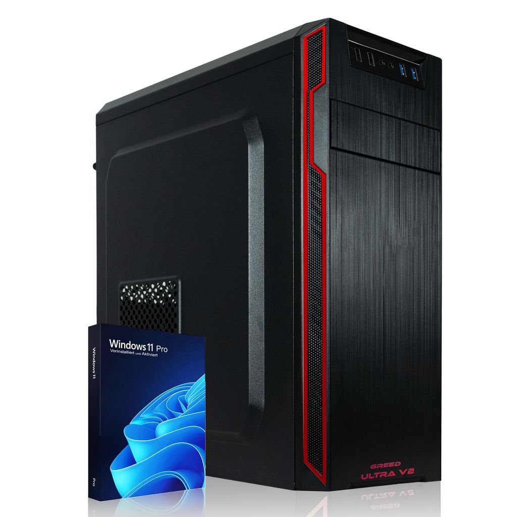 Greed Ultra V2 PC - AMD Ryzen 7 5700G - Büro & Home Office Computer - 4,6 GHz - 16GB RAM - 1TB SSD + 1TB HDD - DVD+RW - USB 3.1 - WLAN - Win 11 Pro