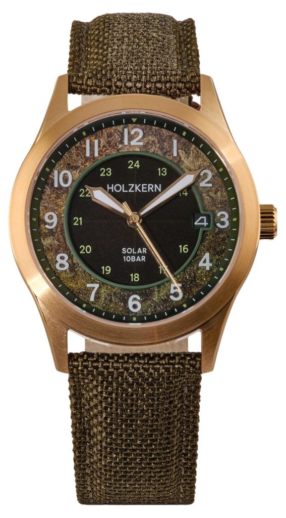 Holzkern Solaruhr für Damen und Herren Wildlight Moos/Goldfarben 1