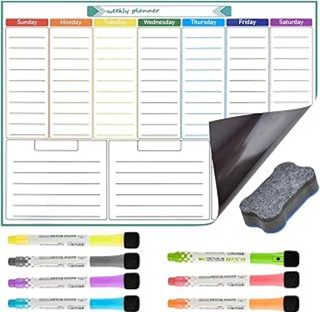 A3 Stundenplan Abwischbar Monatsplaner Magnetisch Set 9PCS, Stundenplan Magnetisch Whiteboardfolie Essensplaner Woche Abwischbar Familienplaner Whi...