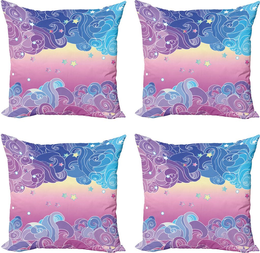ABAKUHAUS verrückte Kunst Kissenbezug Set (4 Stück), Wolken und Sterne, Moderner Doppelseitiger Digitaldruck, 50 cm x 50 cm, Mehrfarbig