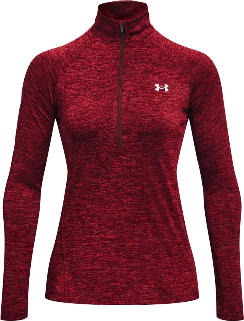 UNDER ARMOUR Tech 1/2-Zip langarm Sweatshirt Damen 690 - chestnut red/radio red/metallic silver S