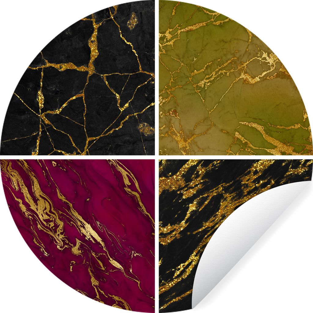 MuchoWow Runde Wandtattoo - Wandsticker Tapete Aufkleber Marmor - Gold - Chic Ø 50 cm Selbstklebend und Repositionierbar - Wandaufkleber - Kreis...