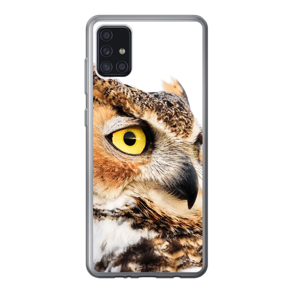 MuchoWow Handyhülle Schutzhülle Hülle für Samsung Galaxy A52 5G Braune Eule mit weißem Hintergrund Silikon Softcase Handy Hülle - Umschlag
