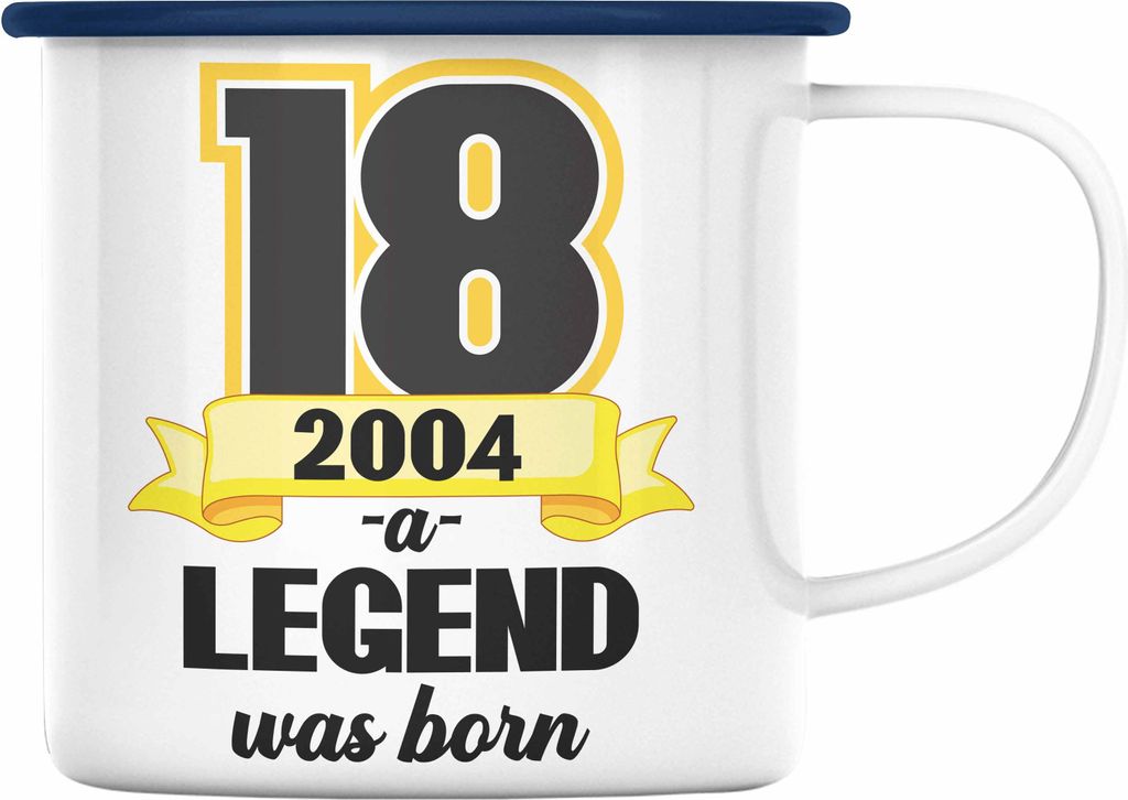 Trendation - 18. Geburtstag Emaille Tasse Geschenk Mädchen Jungen Geschenkidee Lustig Spruch 18 Geschenke Geschenkideen zum 18 Bday 18er (Blau)
