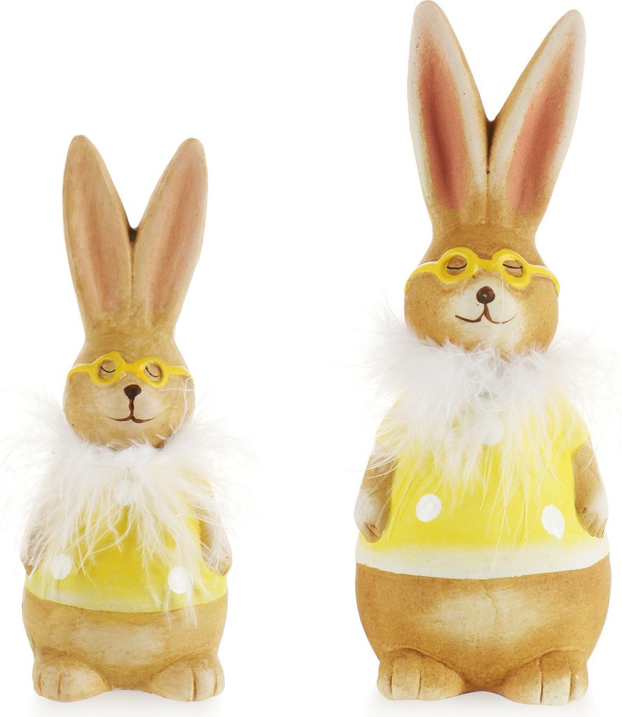COM-FOUR 2x Deko Aufsteller für Ostern, bunte Osterhasen mit Brille, Osterdeko zum Hinstellen, Osterdekoration aus Keramik