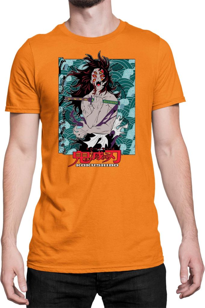 Herren T-Shirt Demon Anime Slayer Kimetsu No Yaiba Kokushibo 001, Man M / Orange