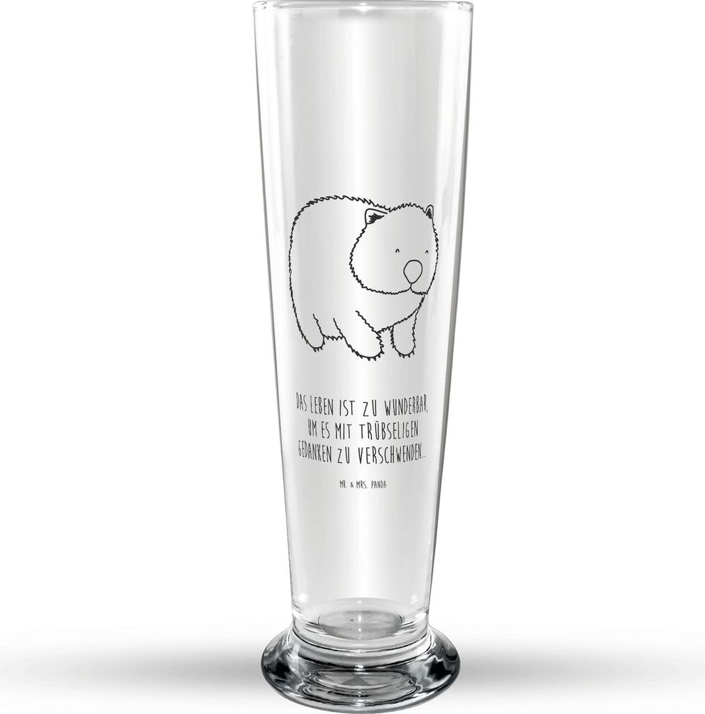 Mr. & Mrs. Panda Bierglas Wombat - Transparent - Geschenk, Bierbecher, Trinkglas, Motivation, Bier Glas, Das Leben Ist schön, Spruch, Glasbierglas...