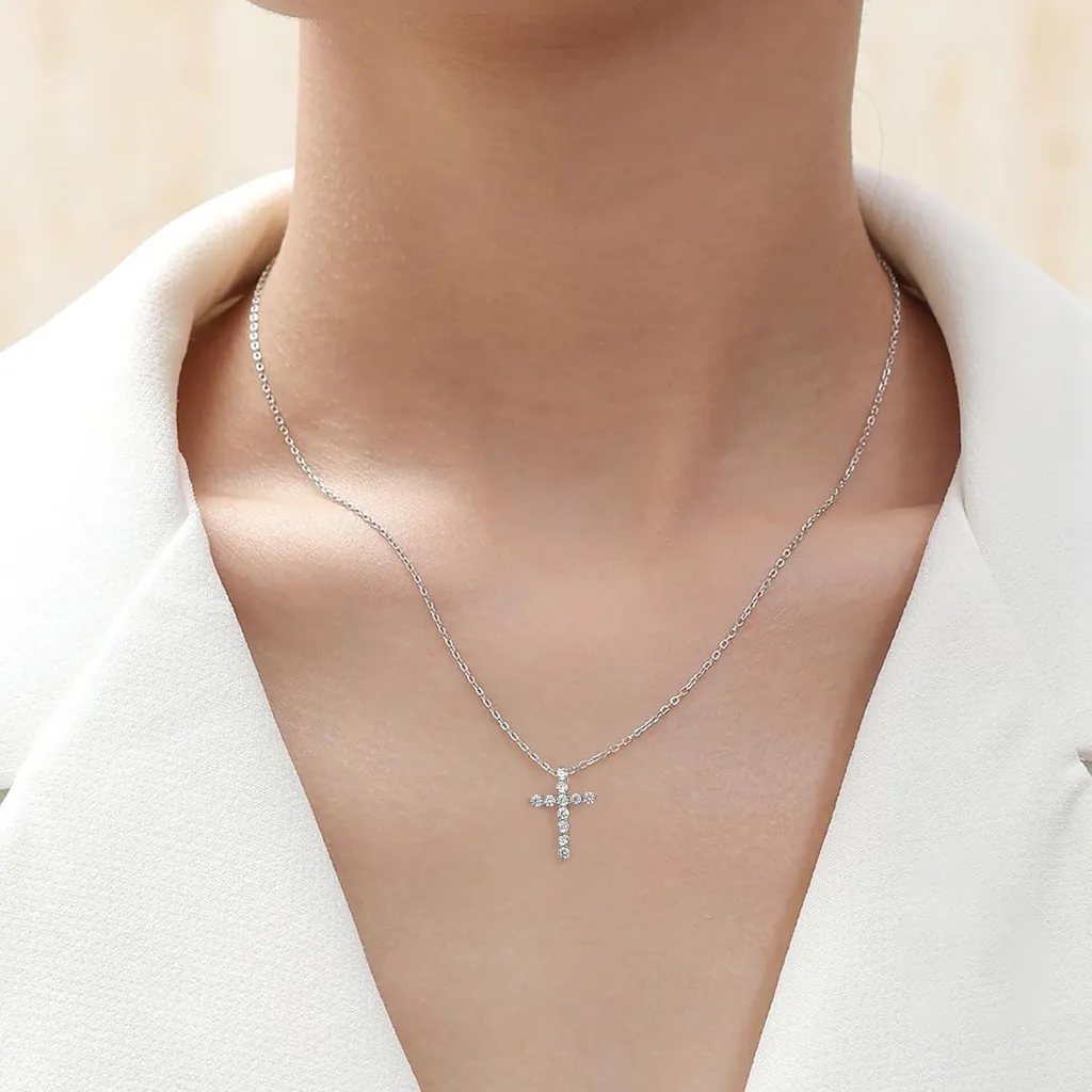 TINGN Chaîne Croix Femme - Collier Crucifix Plaqué Or 14K à Multi-Rangs