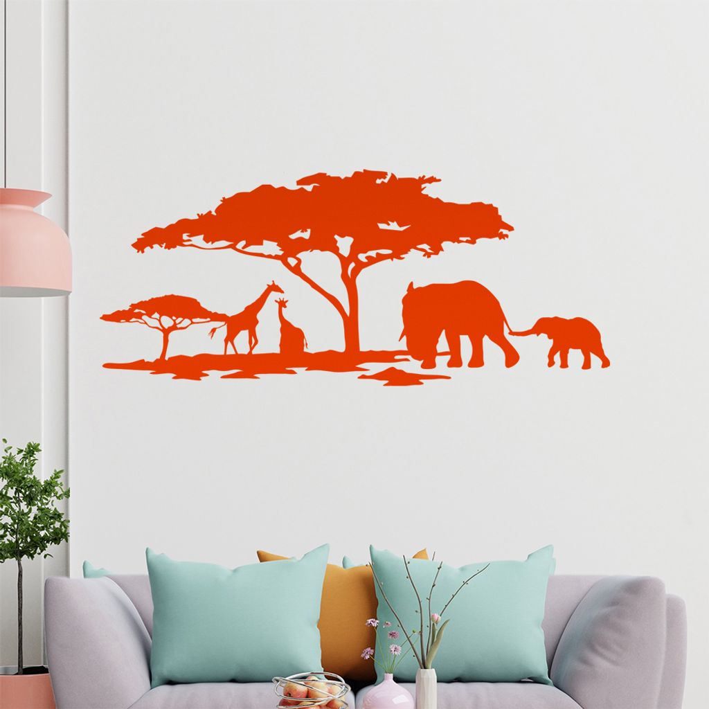 KIWISTAR Afrika Motiv Giraffen u. Elefanten Wandtattoo in 6 Größen - Wandaufkleber Wall Sticker - Dekoration, Küche, Wohnzimmer, Schlafzimmer, B...