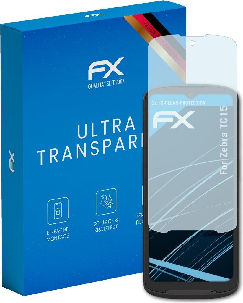 atFoliX FX-Clear 2x Schutzfolie kompatibel mit Zebra TC15 Displayschutzfolie