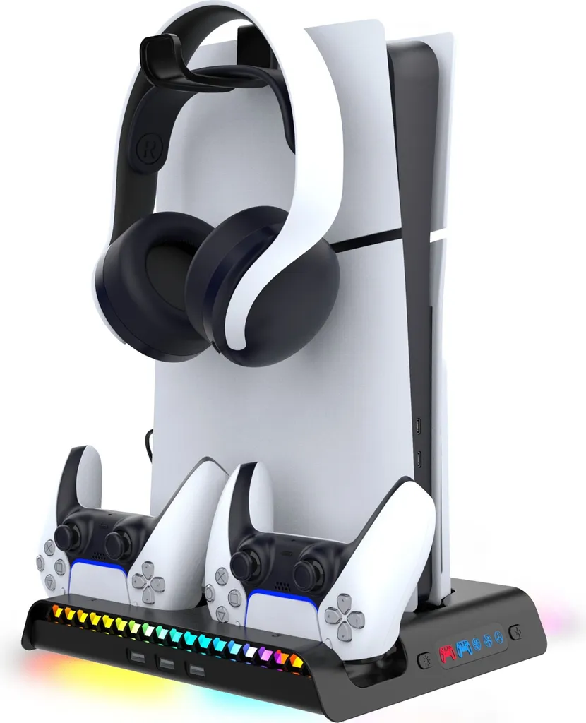 Socle Vertical PS5 Slim pour Charger 2 Manettes et Refroidir Noir