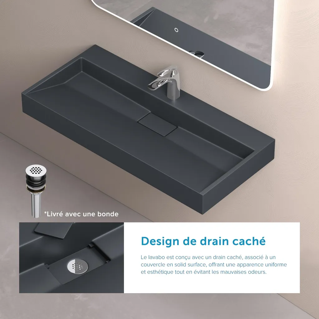 Vasque à Poser Rectangulaire 80cm Grise et Noire pour Salle de Bain Chic - 3