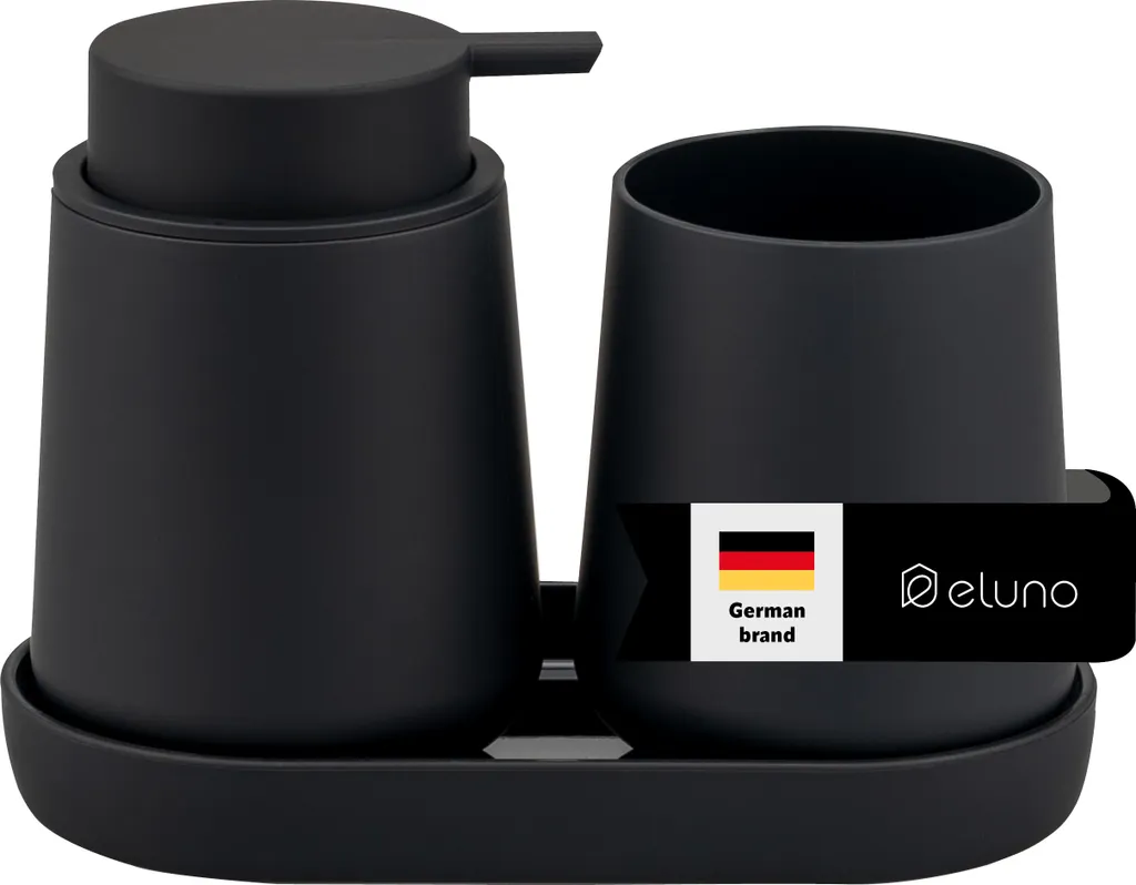Set Bagno 3 Pezzi Nero TESERO | Accessori Appoggio Plastica Soft