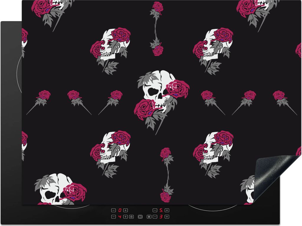KitchenYeah Herdabdeckplatte Mädchen - Totenkopf - Rosen - Muster - Mädchen - Kinder - Kinder - Mädchen , 71x52cm, Küche Deko, Glaskeramikkoc...