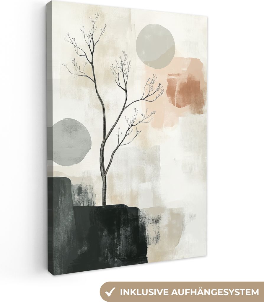 Leinwand Bilder 60x90 cm - Japandi - Natur - Beige, Bild Modern, Wanddeko, Gemälde