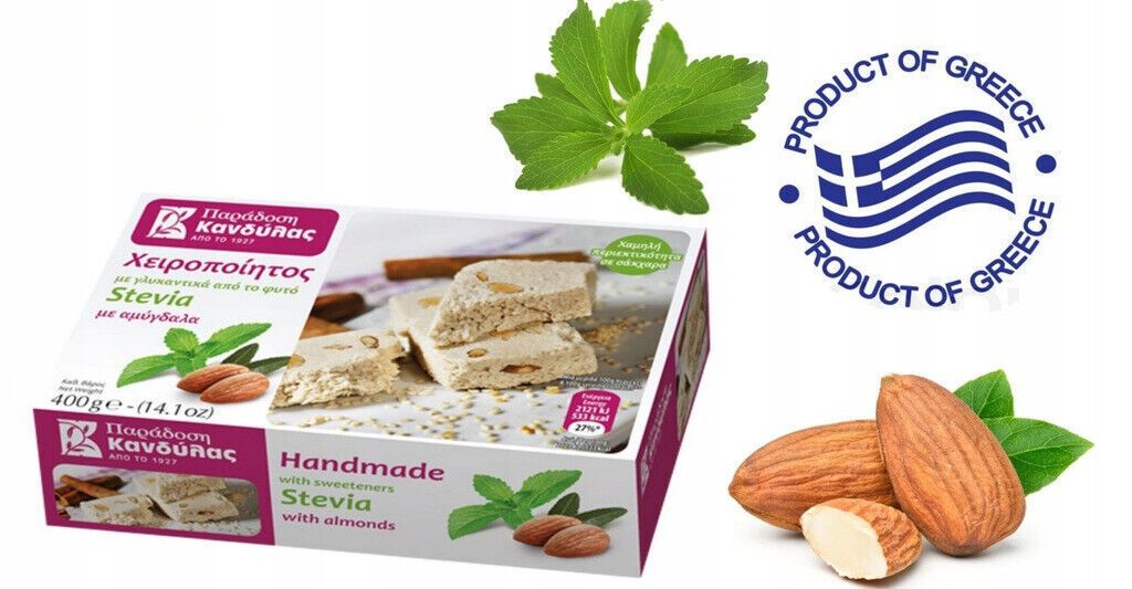 Kandylas Halva Mandel mit Stevia 400 g – Griechische Süßigkeit ohne Zucker