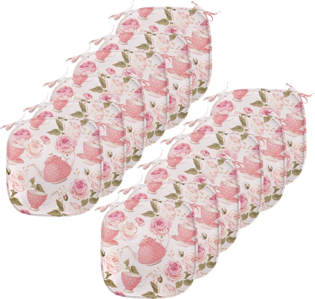 ABAKUHAUS Blumen Polster für Esszimmerstühle, Vintage Tea Cups Roses, Dekoratives wasserfestes Kissen mit Riemen für Küchensitze, 40 cm x 40 cm...