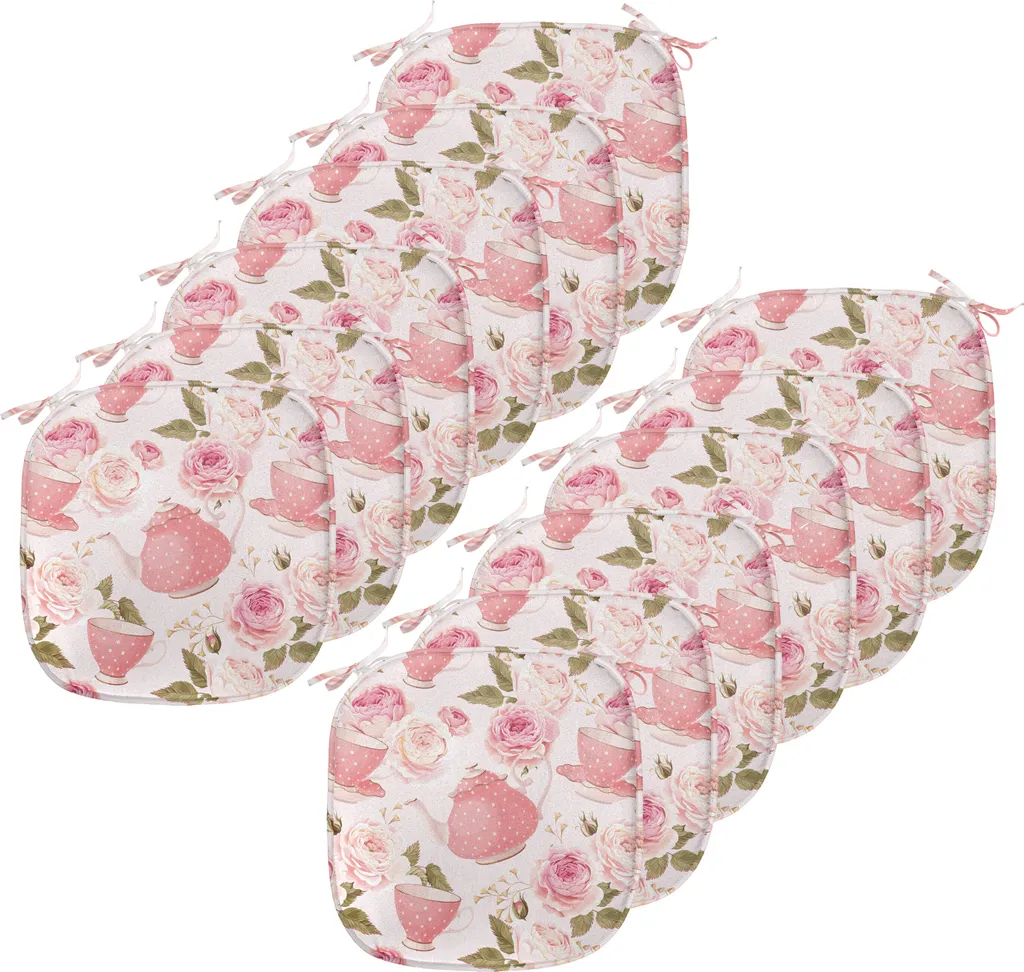 ABAKUHAUS Lot de 12 Galettes de Chaise Vintage Tea Cups 40x40 cm Vert