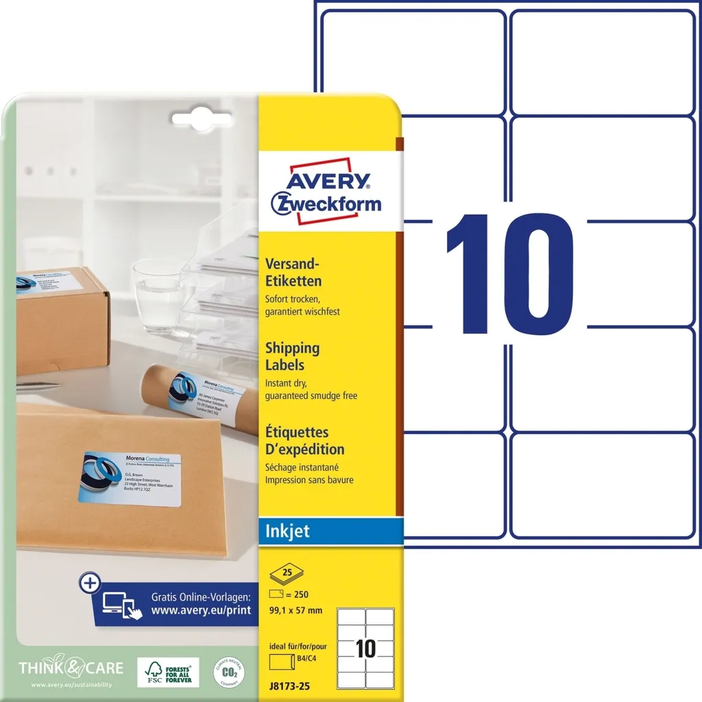 Etichette Avery J8173-25 per Stampanti Inkjet: 99.1 x 57 mm Professional