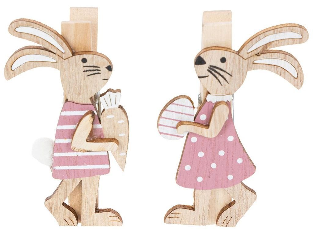 Osterdeko Holzklammern "Osterhasen" Set 4St - Deko-Klammern in Rosa & Weiß für Tischdeko, Geschenke & Girlanden, 4 Stück