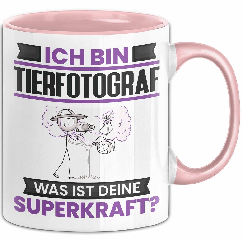 Tierfotograf Tasse Geschenk für Tierfotograf Geburtstag Lustiger Spruch Kaffee-Becher Was Ist Deine Superkraft (Rosa)