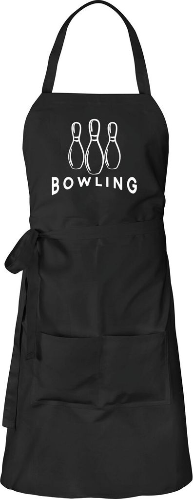 Huuraa Schürze Bowling Pinns Schwarz mit Taschen Baumwolle Kochschürze Geschenkidee