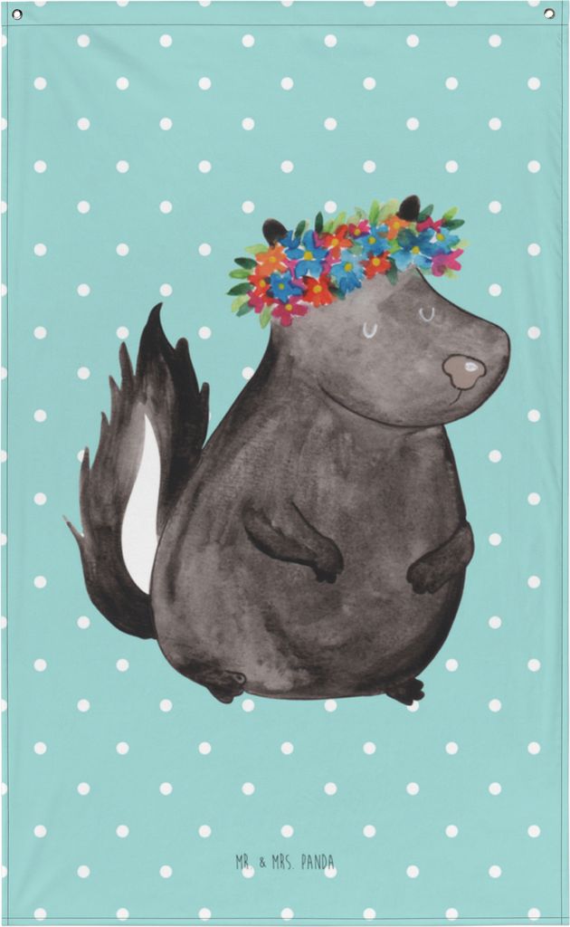 Mr. & Mrs. Panda Wandbild Stinktier Mädchen - Türkis Pastell - Geschenk, Gobelin, Boho Wandteppich, Stoff, Raubtier, Skunk, Wildtier, Namaste, Wa...