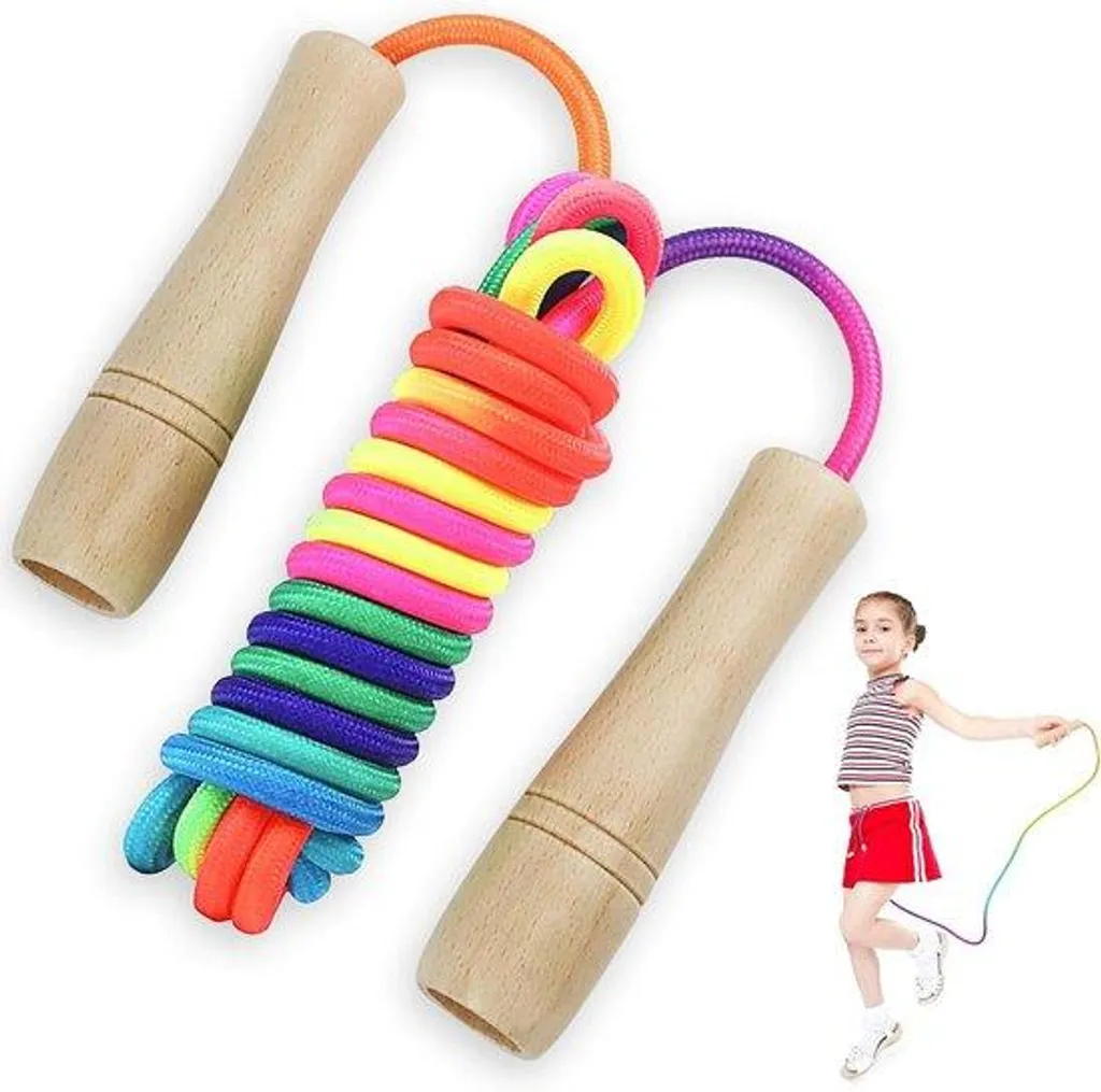 Corde à sauter enfant 250 cm en bois pour le fitness en plein air