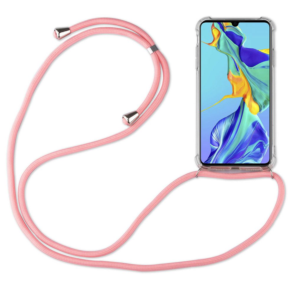 Handy Hülle mit Band Schutzhülle Handykette Seil Silikon Handy Tasche mit Schnur Huawei P Smart 2020 Rosa