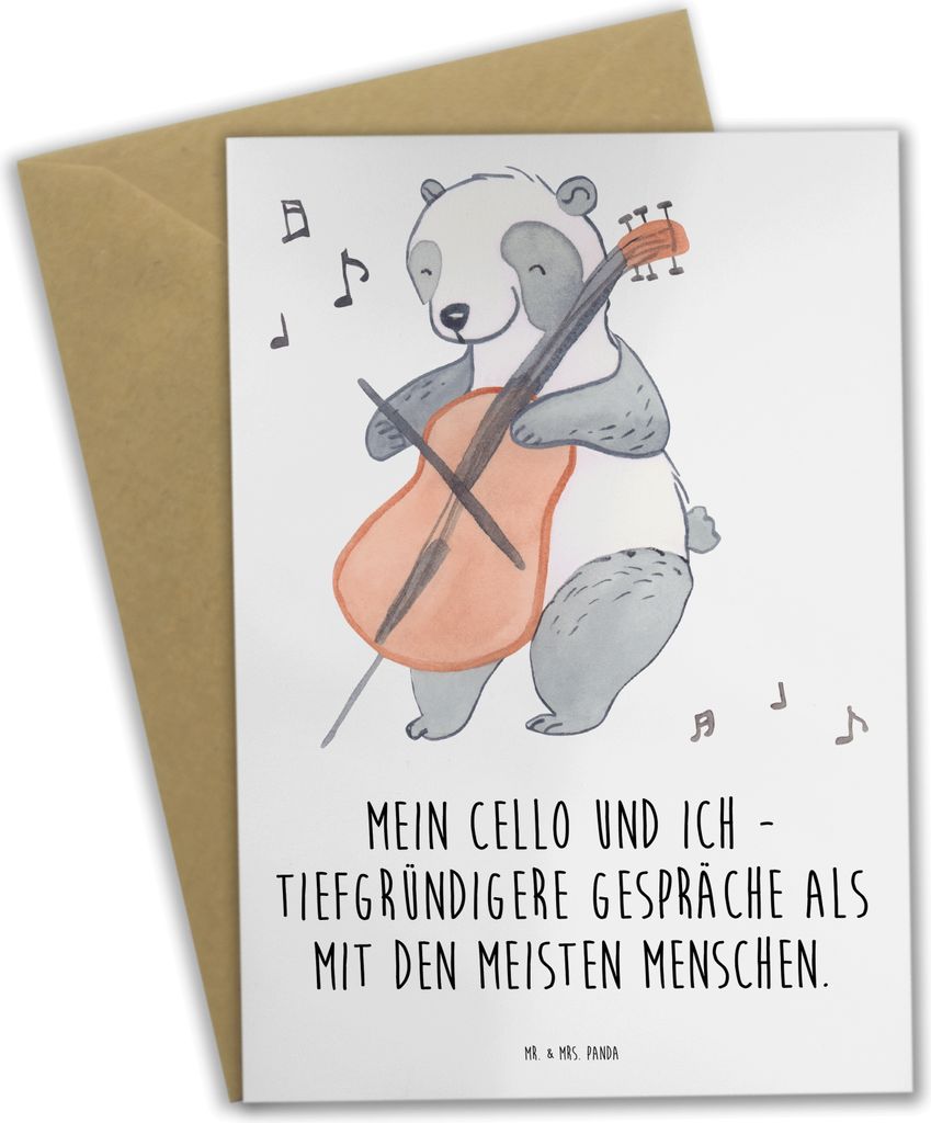 Mr. & Mrs. Panda Grußkarte Violoncello Gespräche - Weiß - Geschenk, osterkarte, Cello, Freund, Musiker, Instrument, Cellist, neujahrskarte, Musi...