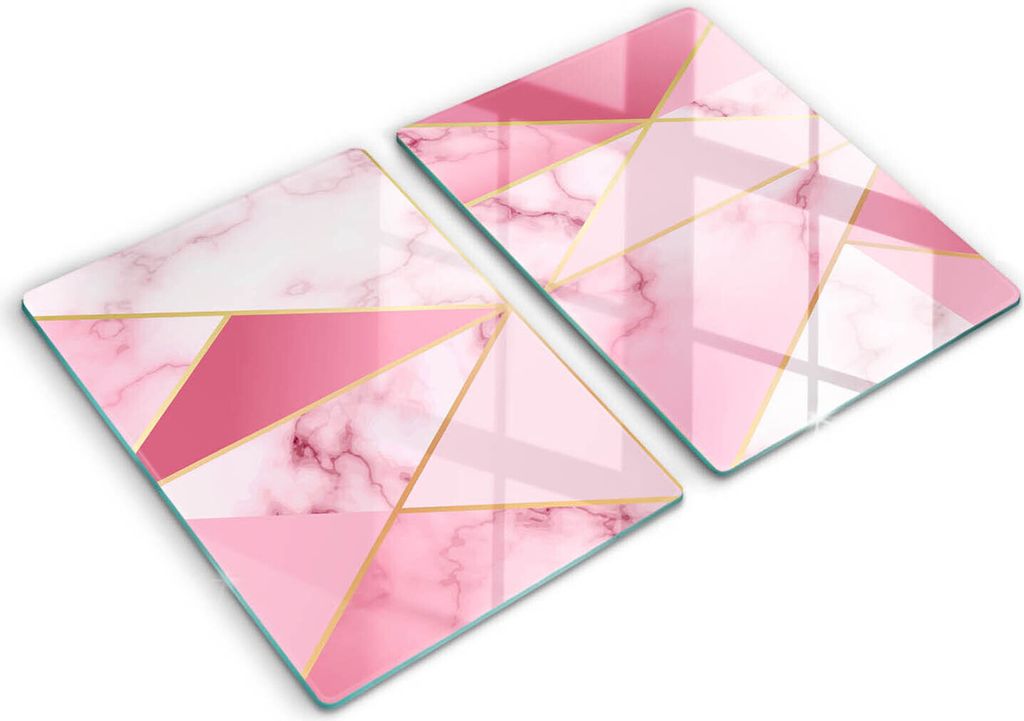 Glasschneideplatte - Herdabdeckplatte - 2x40x52 cm -Schneidebrett - Spritzschutz - Geometrischer Marmor
