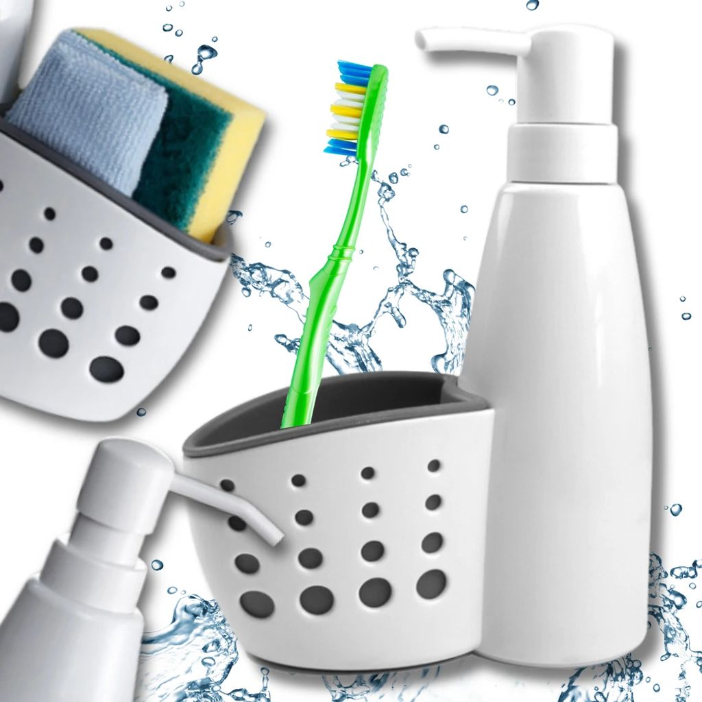 Butelka dozująca 2 w 1 na detergent i gąbkę, biała, Zdjęcie produktu 