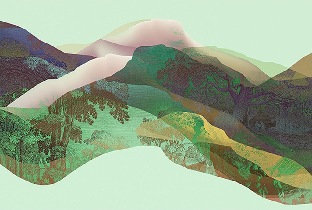 Tadessi Fototapete | Berge | 4.00 m x 2.70 m | Grün | Braun | Wandbild | Digitaldruck