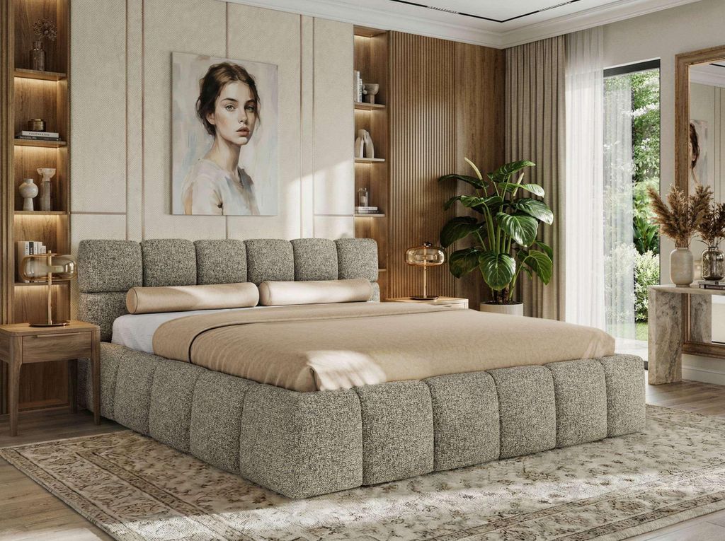 MKS MEBLE Polsterbett NIRA CLASSIC mit Bettkasten und Lattenrost gepolstertem Kopfteil Stauraumbett Gasdruck Foam Matratze MIRO LUX 160x200 Grau St...