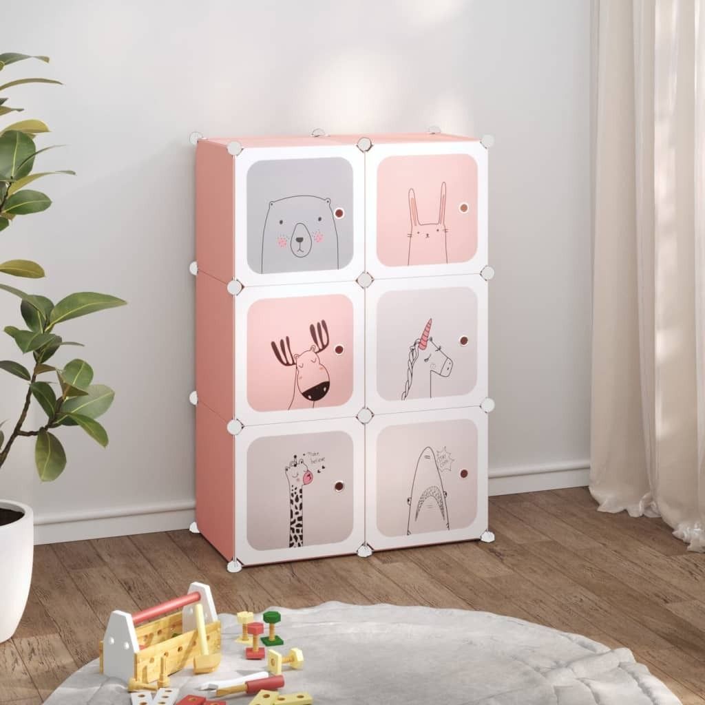 "2026 MODERNE"Kinderschrank Modular mit 6 Würfeln Rosa PP DE393533 - Schuhregale