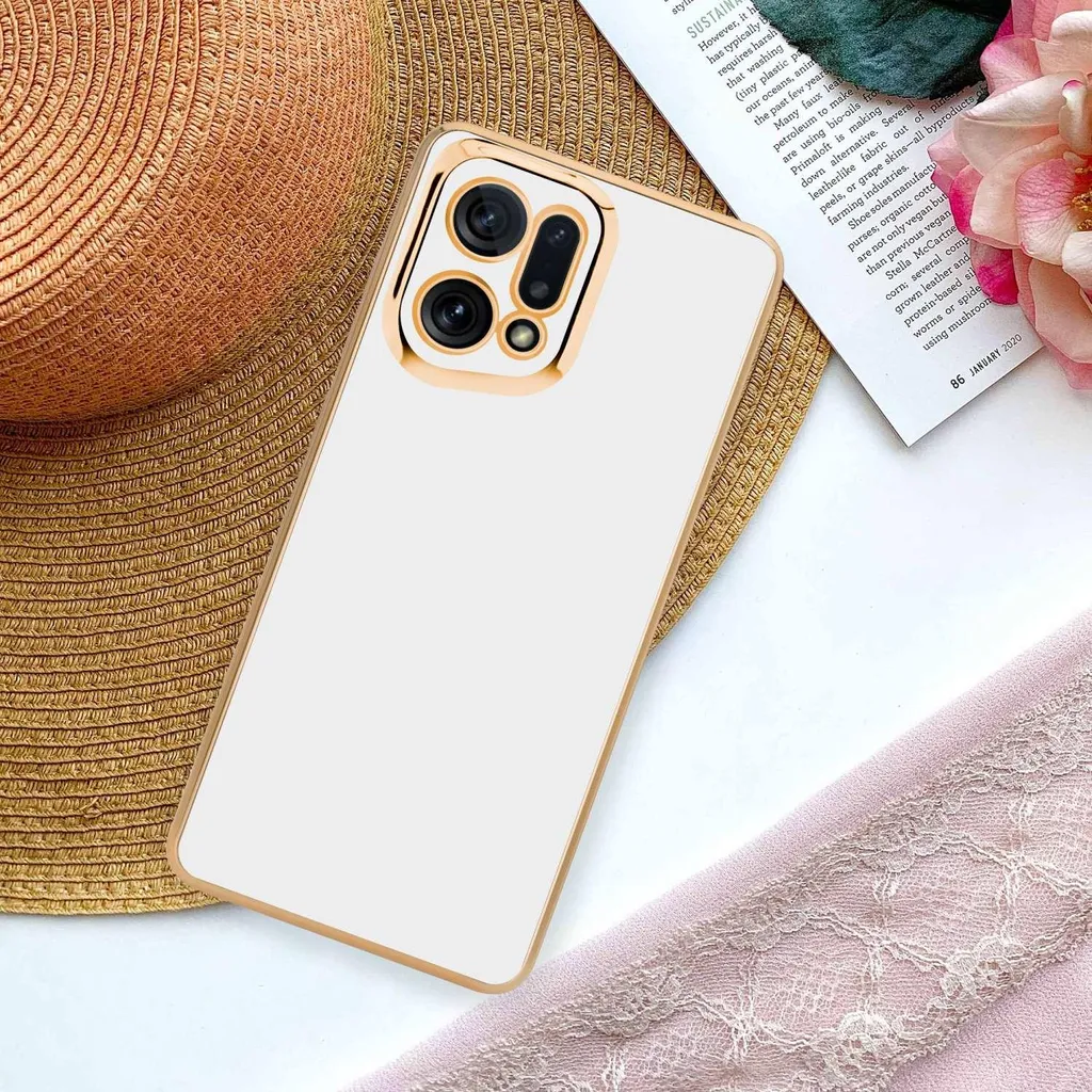 Cadorabo custodia protettiva per Oppo FIND X5 in bianco lucido - oro custodia flessibile TPU silicone copertura fotocamera protezione - 7