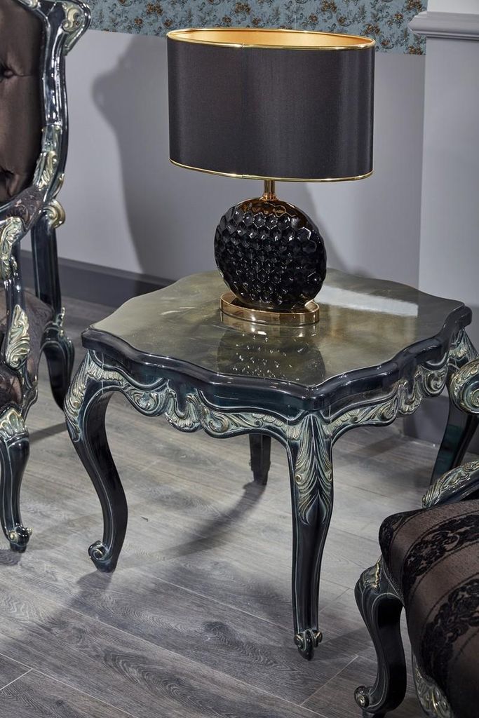 Casa Padrino Luxus Barock Beistelltisch Schwarz / Grün / Gold 65 x 65 x H. 55 cm - Barockmöbel