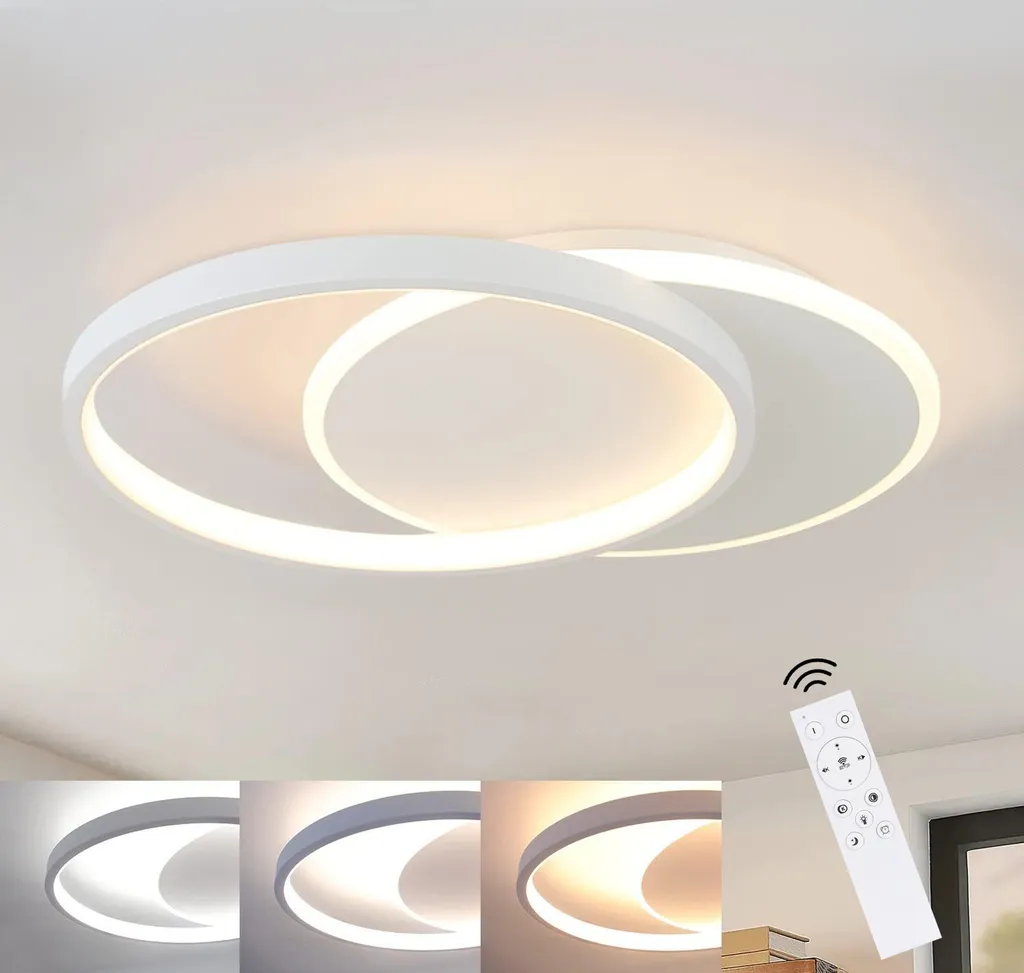 ZMH LED plafoniera dimmerabile con telecomando plafoniera bianca 35W moderna piatta con 2 anelli rotondi per soggiorno camera da letto cucina camera da letto corridoio sala da pranzo