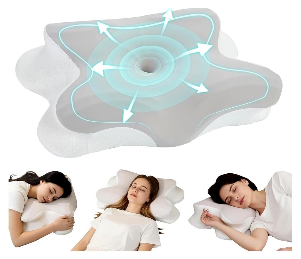 Nackenkissen, Memory Foam Kissen, Nackenstützkissen, Ergonomisches Kissen für Seiten-, Rücken- und Bauchschläfer, 60x41x9/13cm