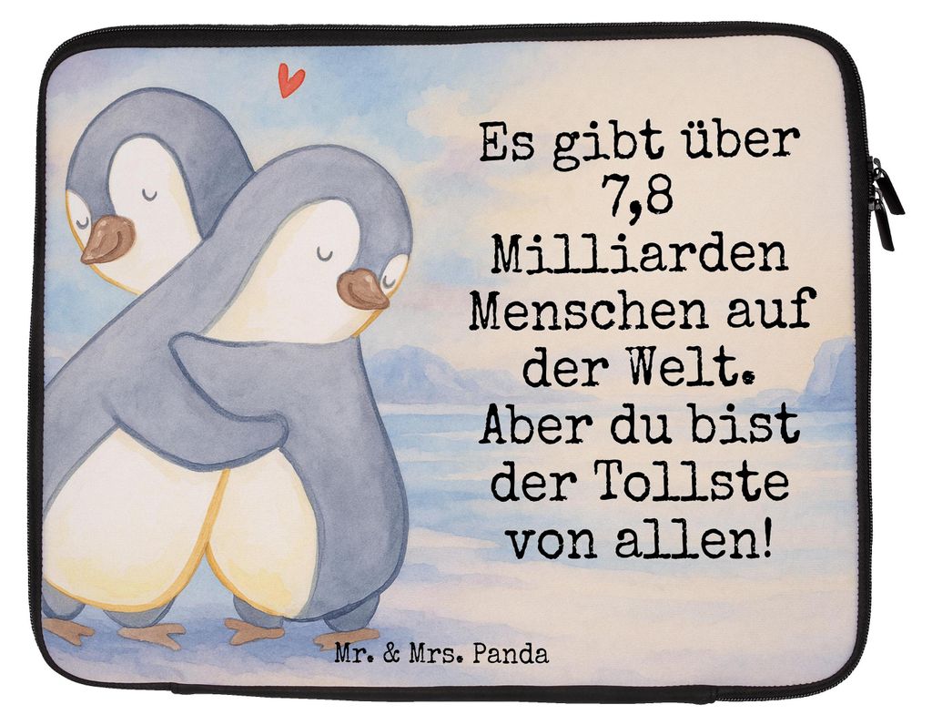 Mr. & Mrs. Panda Laptop Tasche Pinguine Kuscheln Design 27 x 36 cm - Weiß - Geschenk, Hülle, Laptoptasche, Notebooktasche, für Freundin, Frauen,...