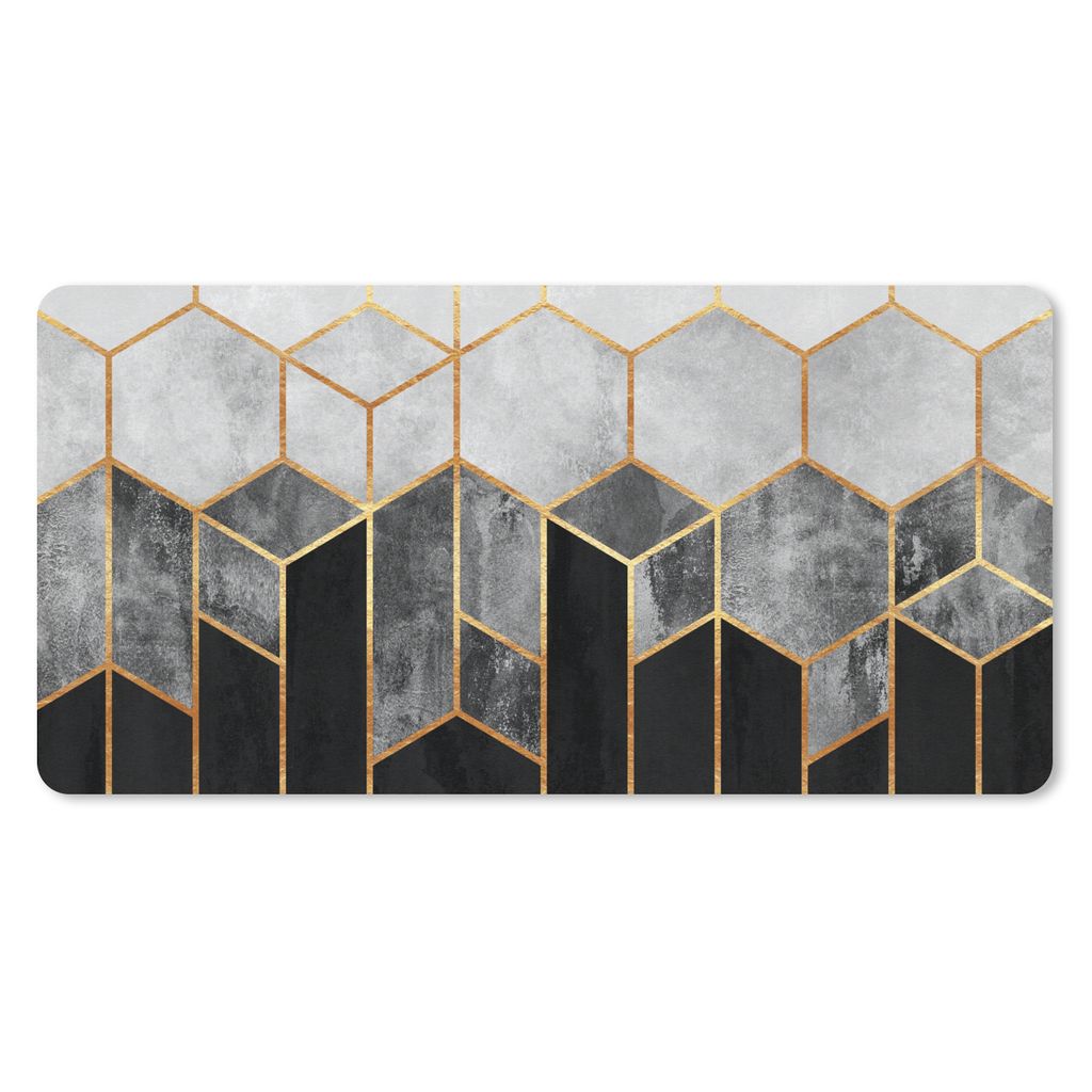 MuchoWow Mauspad Mousepad Gold - Sechseck - Chic - Muster - Luxus 60x30 cm - Mousepads - Maus Mat - Pad - Mausunterlage - Nachhaltig